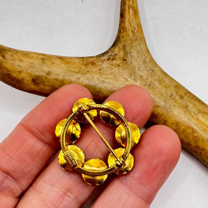 Vintage Green Jade Brooch Pin - Gold Filled with Velvet Choker - Small Lucky Jade Design