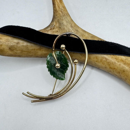 Vintage Green Jade Brooch Pin - Gold Filled with Velvet Choker - Small Lucky Jade Design