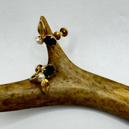 Vintage Green nephrite jade Gold Screw Back Clip-On Earrings 12k GF Delicate Gold Clip On Earrings