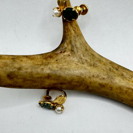 Vintage Green nephrite jade Gold Screw Back Clip-On Earrings 12k GF Delicate Gold Clip On Earrings