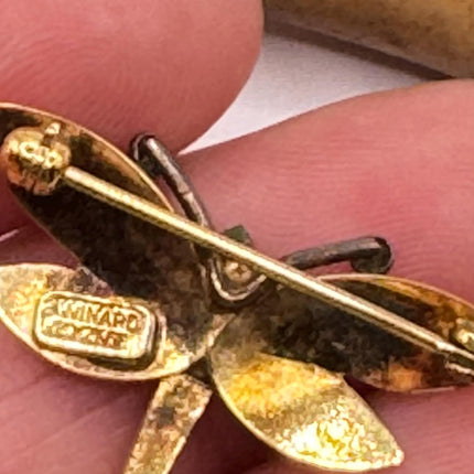 Vintage TINY Dragonfly Green Jade Brooch Pin - Gold Filled with Velvet Choker - Small Scatter Pin Lucky Jade Design