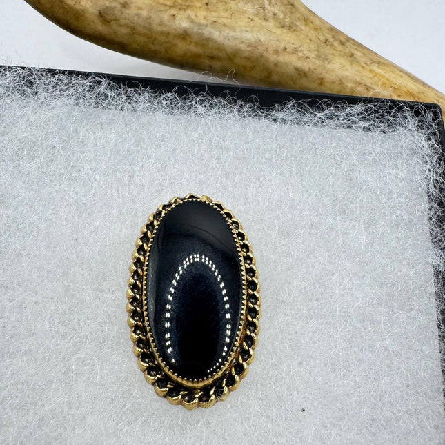 Vintage Lucky Black Onyx Brooch Pin - Gold Filled - Black Velvet Choker - Small and Simple