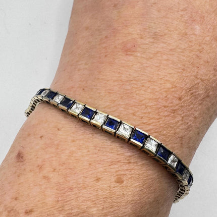 Vintage Sapphire CZ Diamond Tennis Bracelet - 925 Silver - Something Blue for Everyday or Special Occasions
