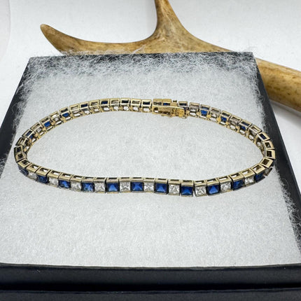 Vintage Sapphire CZ Diamond Tennis Bracelet - 925 Silver - Something Blue for Everyday or Special Occasions