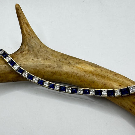 Vintage Sapphire CZ Diamond Tennis Bracelet - 925 Silver - Something Blue for Everyday or Special Occasions