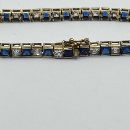 Vintage Sapphire CZ Diamond Tennis Bracelet - 925 Silver - Something Blue for Everyday or Special Occasions