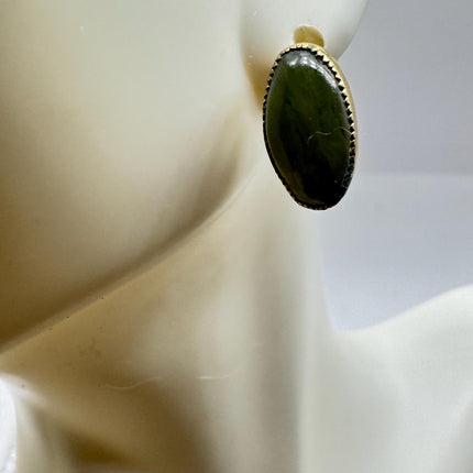Vintage Green Jade Gold Earrings
