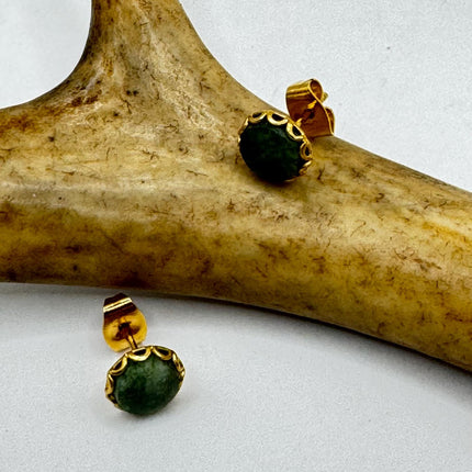 Vintage Green Jade Gold Earrings