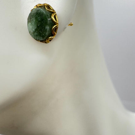 Vintage Green Jade Gold Earrings