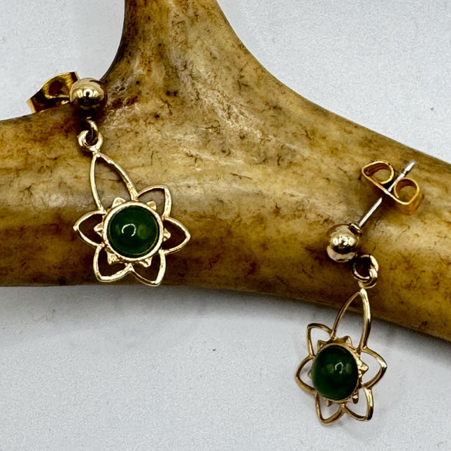 Vintage Green Jade Gold Tiny Dangle Earrings