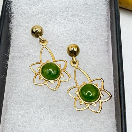 Vintage Green Jade Gold Tiny Dangle Earrings