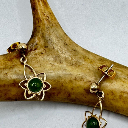 Vintage Green Jade Gold Tiny Dangle Earrings