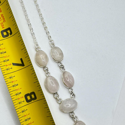Vintage Pink Rose Quartz Silver Boho Statement Necklace