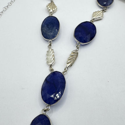 Vintage Raw Blue Sapphire Silver Boho Statement Necklace