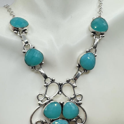 Vintage Blue Chalcedony Silver Boho Statement Necklace