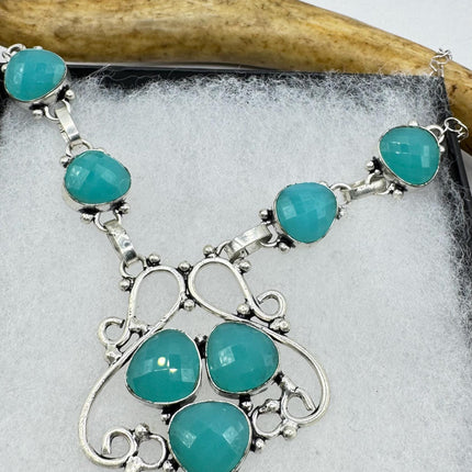 Vintage Blue Chalcedony Silver Boho Statement Necklace