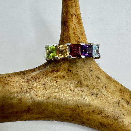 Vintage Rainbow Gemstone Stackable Eternity Ring in 925 Sterling Silver - Engagement Wedding Promise