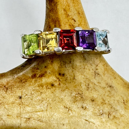 Vintage Rainbow Gemstone Stackable Eternity Ring in 925 Sterling Silver - Engagement Wedding Promise