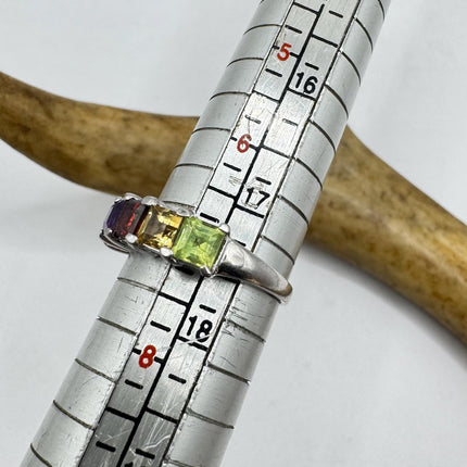 Vintage Rainbow Gemstone Stackable Eternity Ring in 925 Sterling Silver - Engagement Wedding Promise