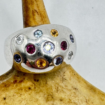 Vintage Rainbow Gemstone Stackable Eternity Ring in 925 Sterling Silver - Engagement Wedding Promise