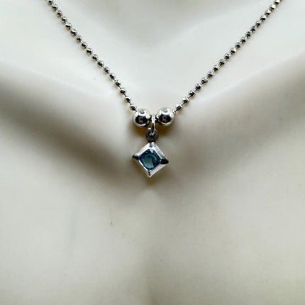 Vintage Tiny Blue Topaz Necklace Dainty Sterling Silver Chain Minimalist Crystal 925 Silver Simple Style