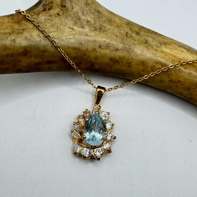 Vintage Tiny Blue Topaz Necklace Dainty Gold Sterling Silver Chain Minimalist Crystal 925 Silver Simple Style