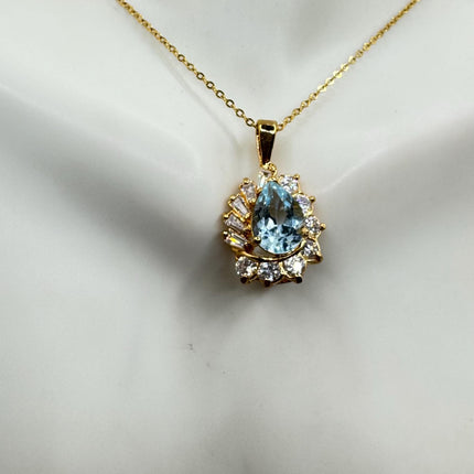 Vintage Tiny Blue Topaz Necklace Dainty Gold Sterling Silver Chain Minimalist Crystal 925 Silver Simple Style