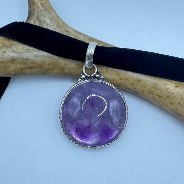 vintage purple, amethyst, silver bronze choker on Black Velvet Choker - Silver Bronze