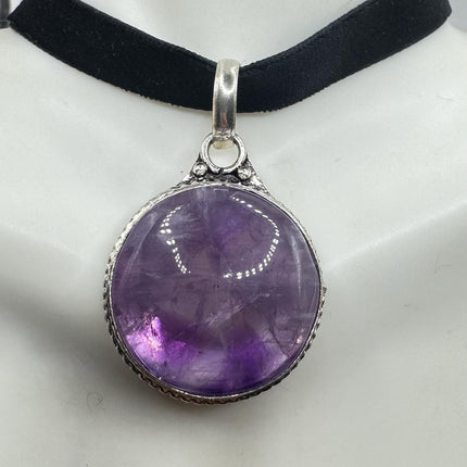 vintage purple, amethyst, silver bronze choker on Black Velvet Choker - Silver Bronze