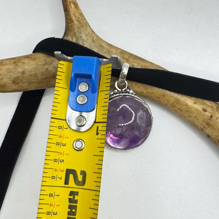 vintage purple, amethyst, silver bronze choker on Black Velvet Choker - Silver Bronze