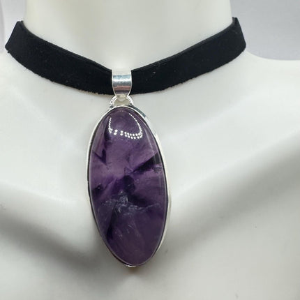 vintage purple, amethyst, silver bronze choker on Black Velvet Choker - Silver Bronze