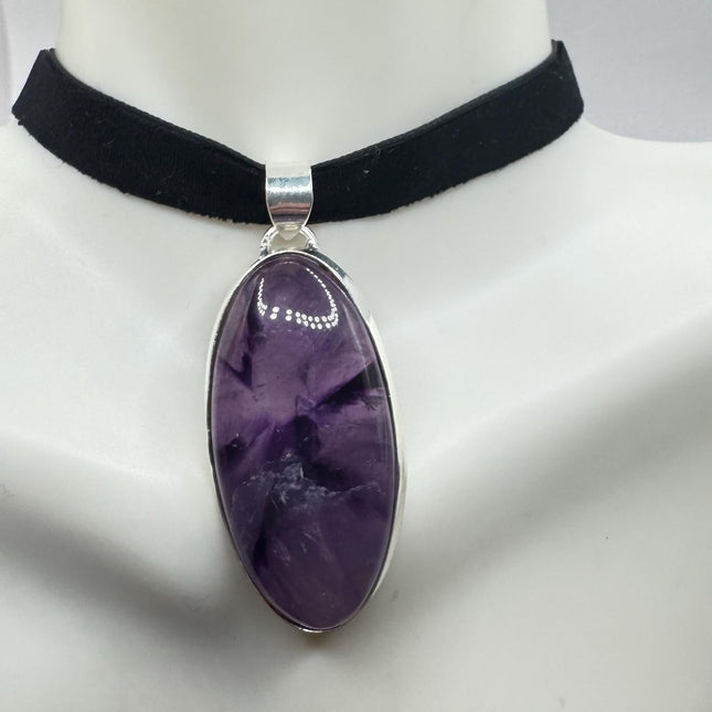 vintage purple, amethyst, silver bronze choker on Black Velvet Choker - Silver Bronze