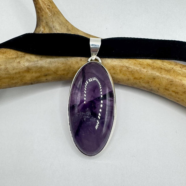 vintage purple, amethyst, silver bronze choker on Black Velvet Choker - Silver Bronze