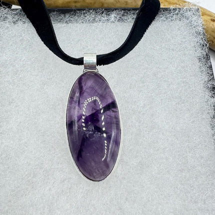 vintage purple, amethyst, silver bronze choker on Black Velvet Choker - Silver Bronze