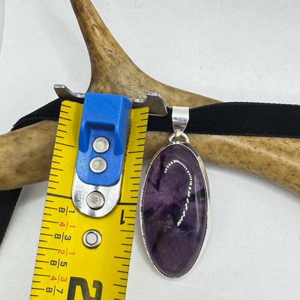 vintage purple, amethyst, silver bronze choker on Black Velvet Choker - Silver Bronze