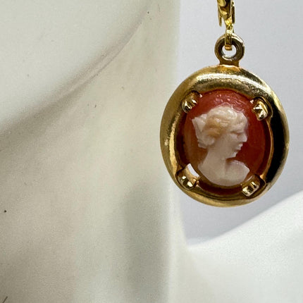 Vintage 12k GF Cameo Leverback Earrings - Delicate Gold Design for Everyday Wear