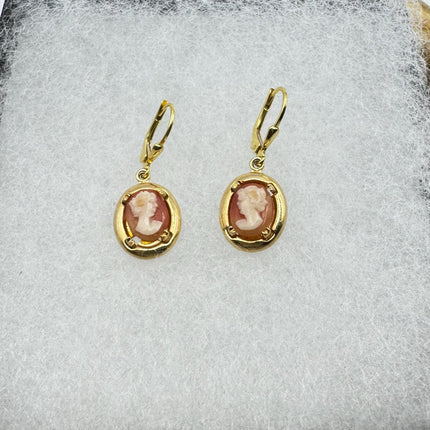 Vintage 12k GF Cameo Leverback Earrings - Delicate Gold Design for Everyday Wear