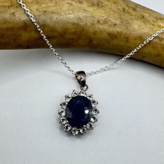 Vintage Blue Sapphire Necklace 925 Sterling Silver Chain Necklace
