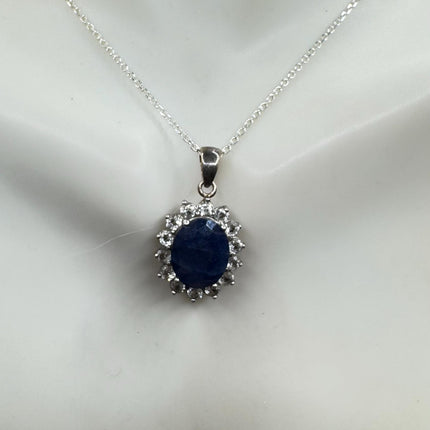 Vintage Blue Sapphire Necklace 925 Sterling Silver Chain Necklace