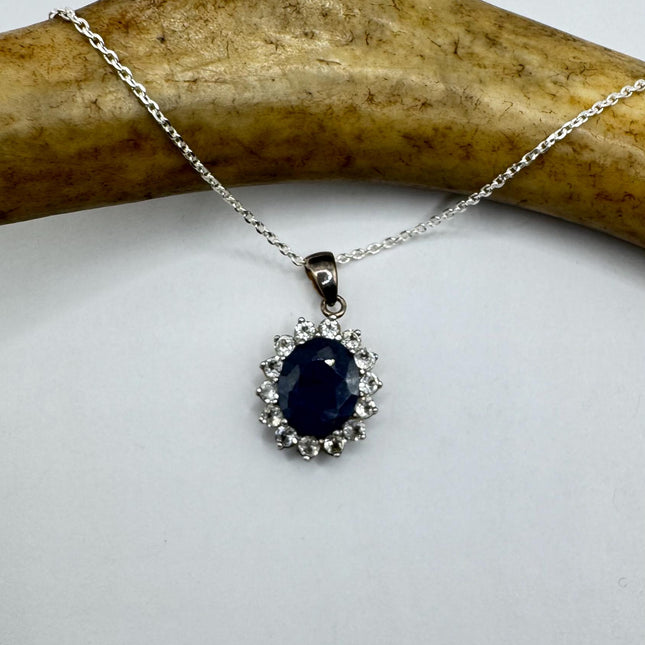 Vintage Blue Sapphire Necklace 925 Sterling Silver Chain Necklace