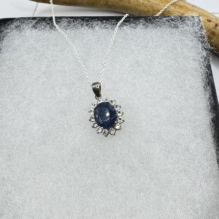 Vintage Blue Sapphire Necklace 925 Sterling Silver Chain Necklace