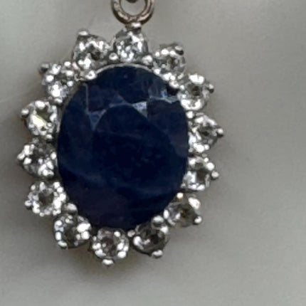 Vintage Blue Sapphire Necklace 925 Sterling Silver Chain Necklace