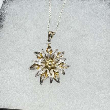 Vintage Filigree flower Pendant Necklace