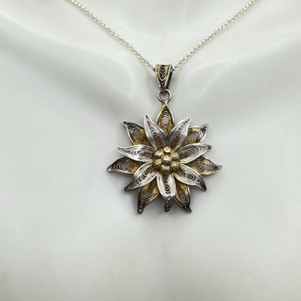 Vintage Filigree flower Pendant Necklace