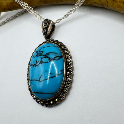 Vintage Turquoise Howlite Silver Gemstone Pendant