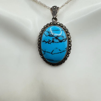Vintage Turquoise Howlite Silver Gemstone Pendant