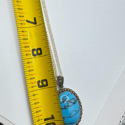 Vintage Turquoise Howlite Silver Gemstone Pendant