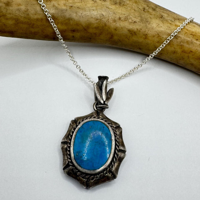 Vintage Turquoise Howlite Silver Gemstone Pendant