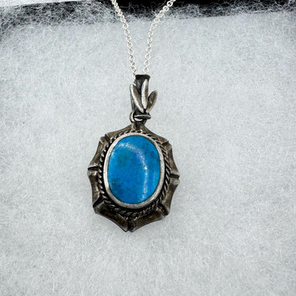 Vintage Turquoise Howlite Silver Gemstone Pendant