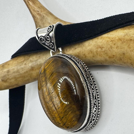 vintage tiger’s eye choker Silver, White Bronze, Tigers Eye,Antique Design, Boho Necklace